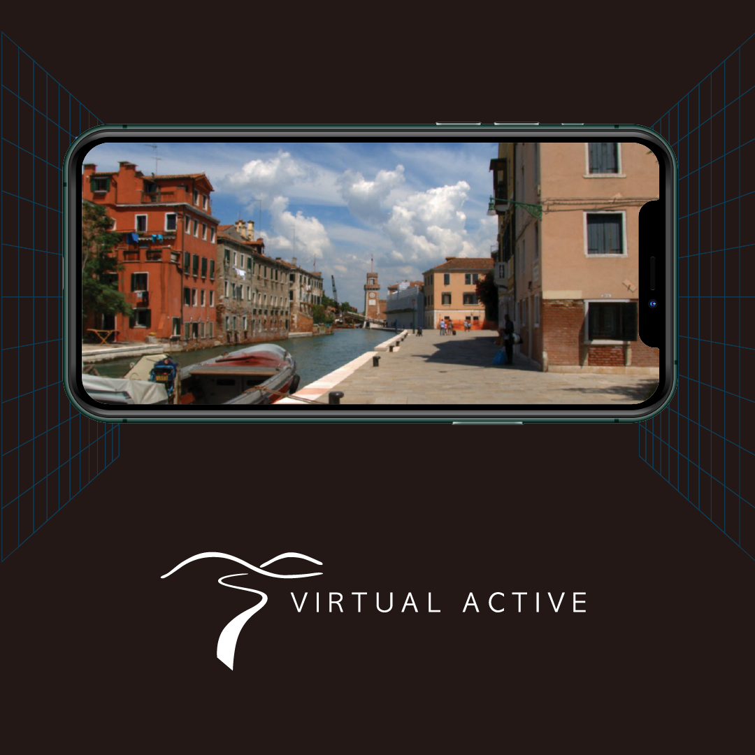 Horizon Tread XP in a home lifestyle setting with Virtual Active displayed on screen.