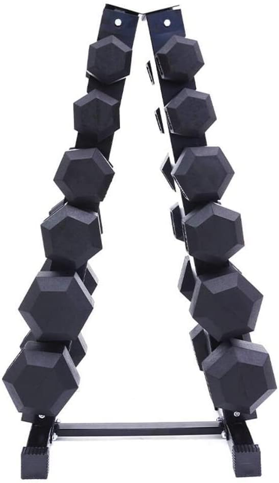 6 Pair Rubber Hex Dumbbells Set on Rack (2.5kg - 15kg)