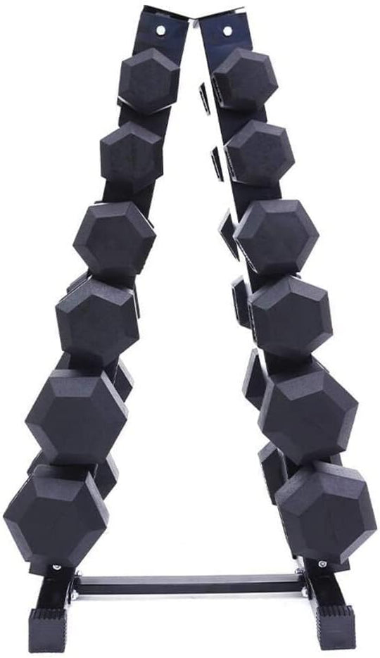 6 Pair Rubber Hex Dumbbells Set on Rack (2.5kg - 15kg)