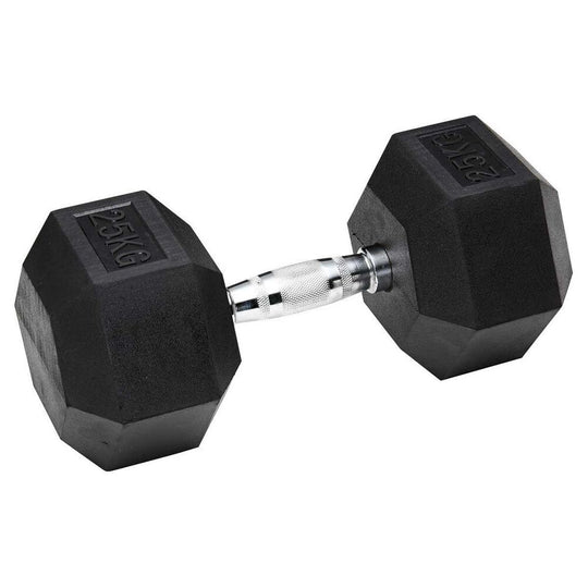 1-10kg Rubber Hex Dumbbells Set on Rack