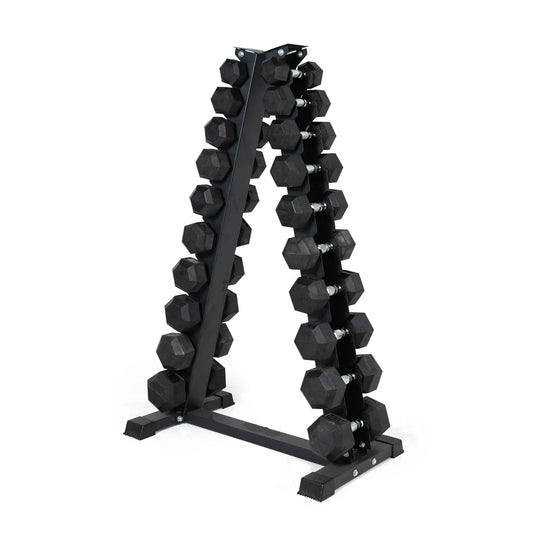 1-10kg Rubber Hex Dumbbells Set on Rack